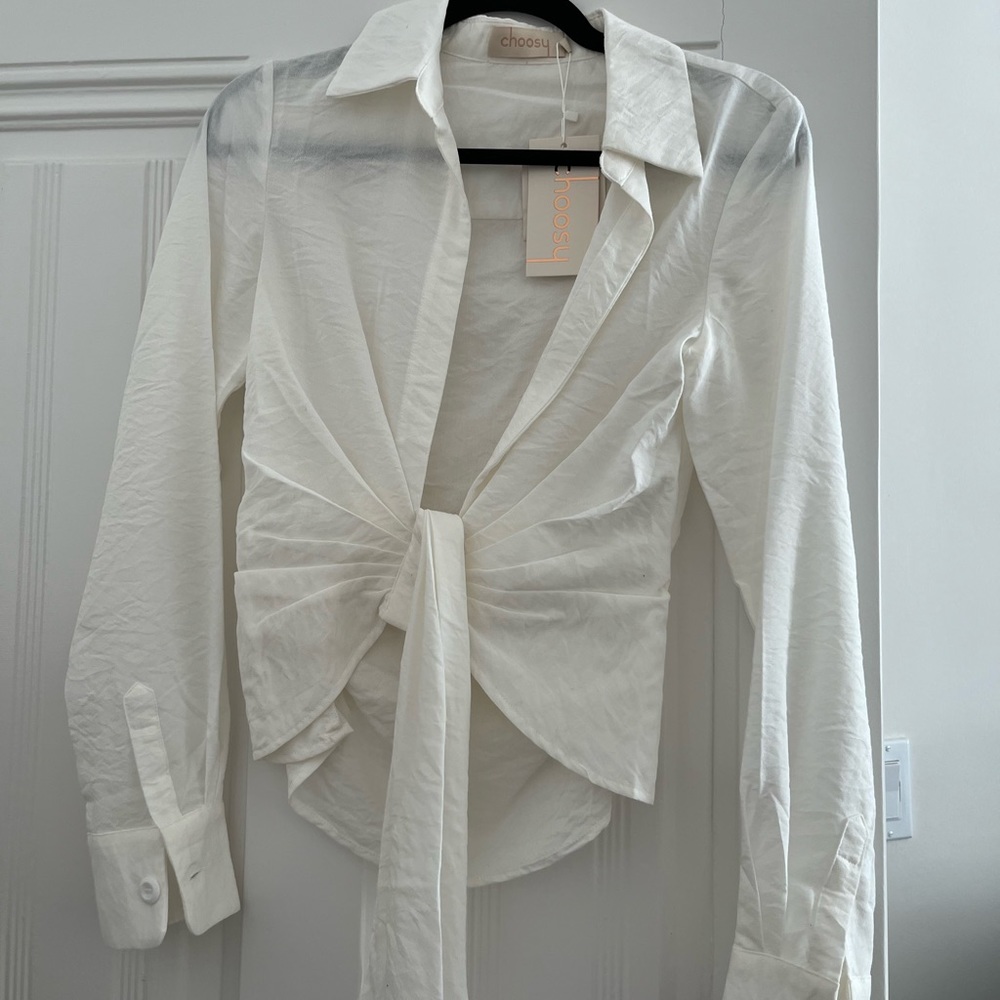 choosy button up crop